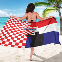 Red, white, and blue Croatia Victory Day sarong with checkered panel and runner graphic