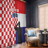 Croatia themed window curtain pair with checkered red-white panel and flag-themed side panel