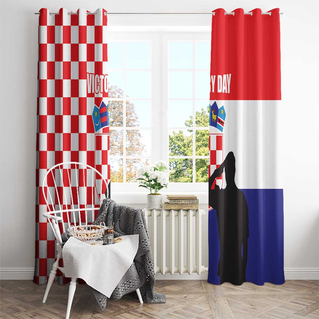 Window curtain pair with top heading rings, checkered red-white panel and flag-themed panel