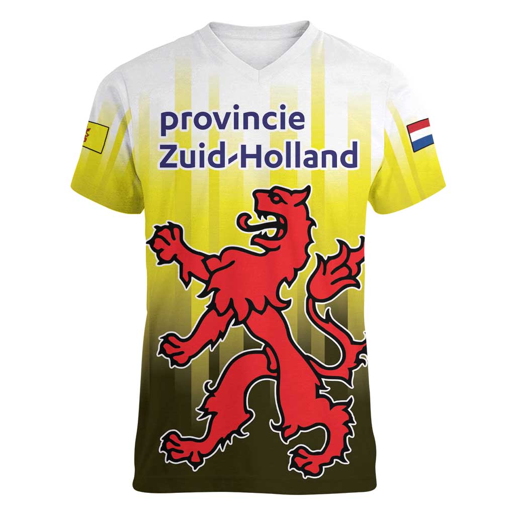 Netherlands Provincie Zuid-Holland Personalized Women V-Neck T-Shirt Flag Style