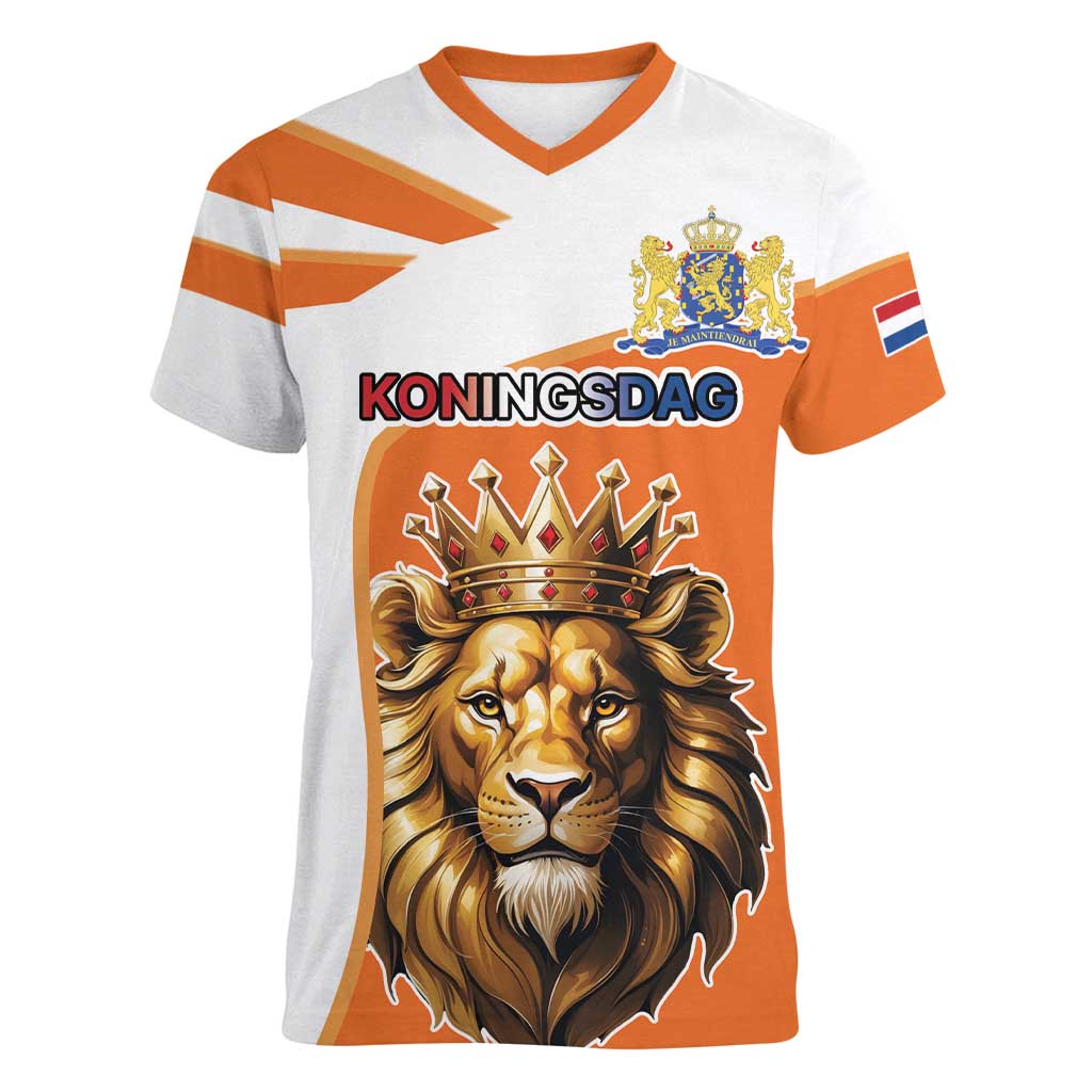 Netherlands Koningsdag Women V-Neck T-Shirt Happy King's Day