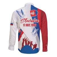 Long-sleeve button shirt, white with red side panels, Slovakia 17 July 1992 print