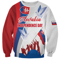 Unisex graphic sweatshirt in white with red/blue flag print and Independence Day text