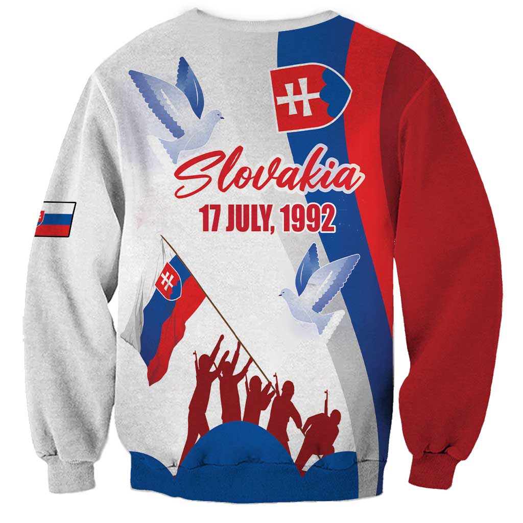 Unisex graphic sweatshirt in light gray with red/blue print and 17 JULY, 1992 text
