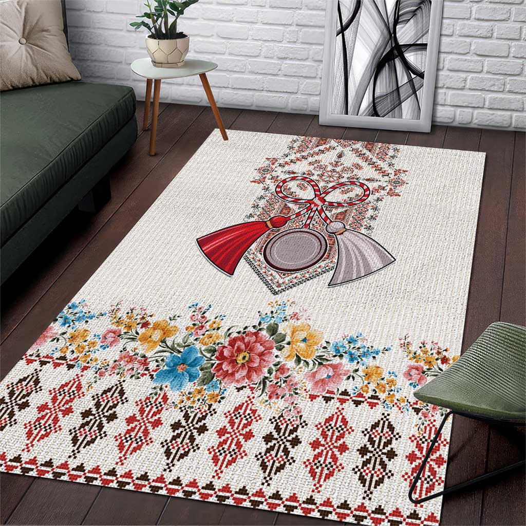 Romania Happy Martisor Day 1 March Area Rug Martenitsa and Peony Romanian Traditional Pattern