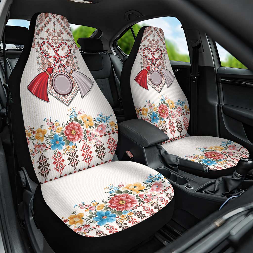 Romania Happy Martisor Day 1 March Car Seat Cover Martenitsa and Peony Romanian Traditional Pattern