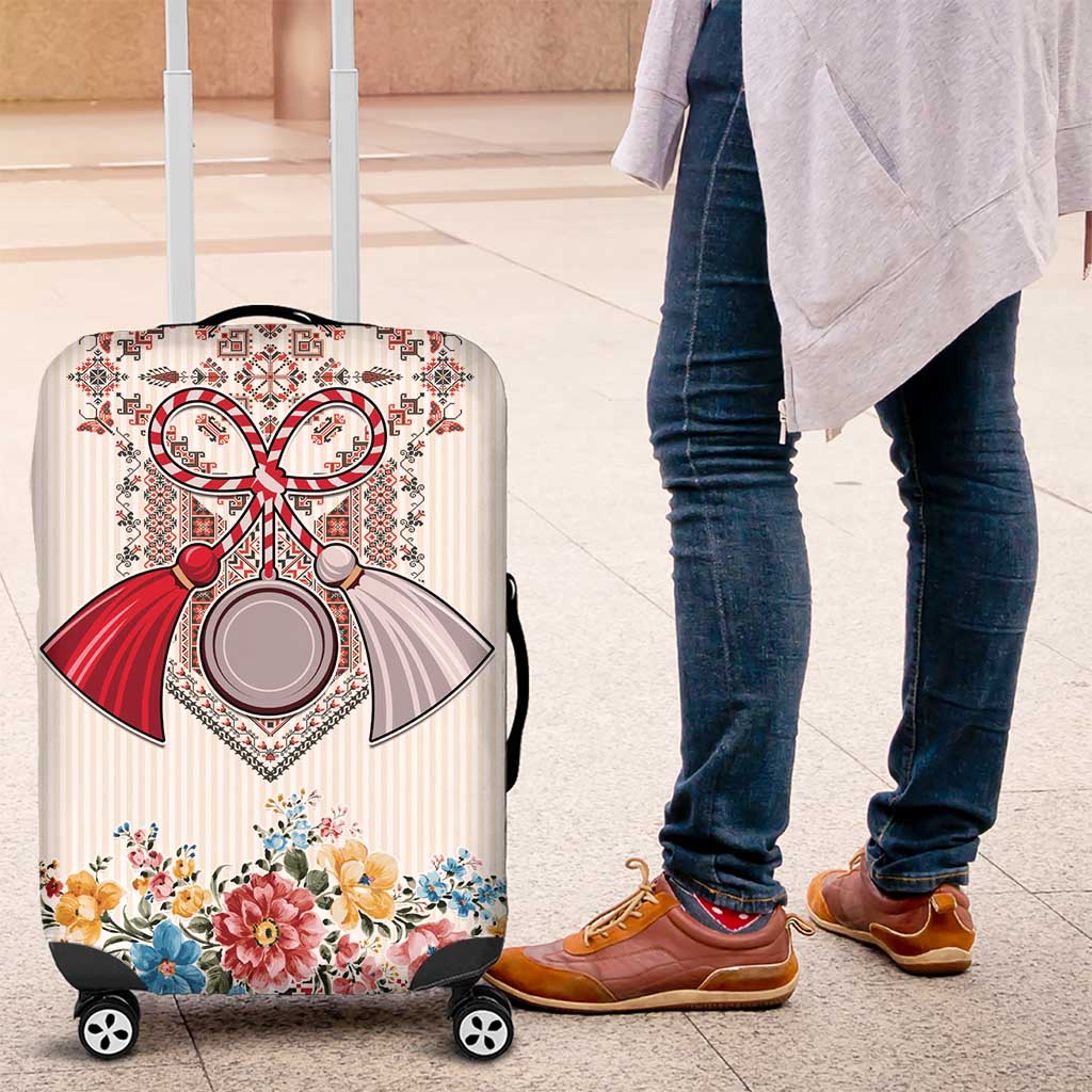 Romania Happy Martisor Day 1 March Luggage Cover Martenitsa and Peony Romanian Traditional Pattern