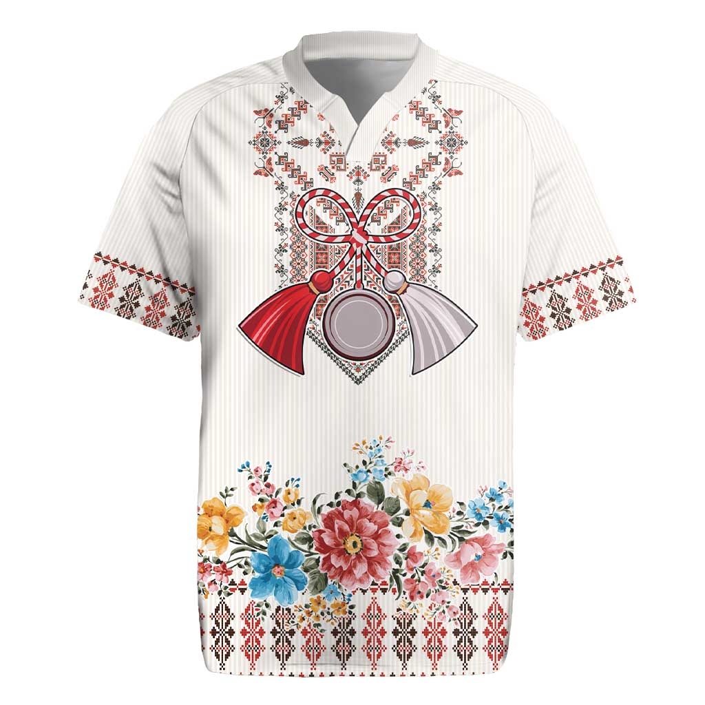 Romania Happy Martisor Day 1 March Rugby Jersey Martenitsa and Peony Romanian Traditional Pattern