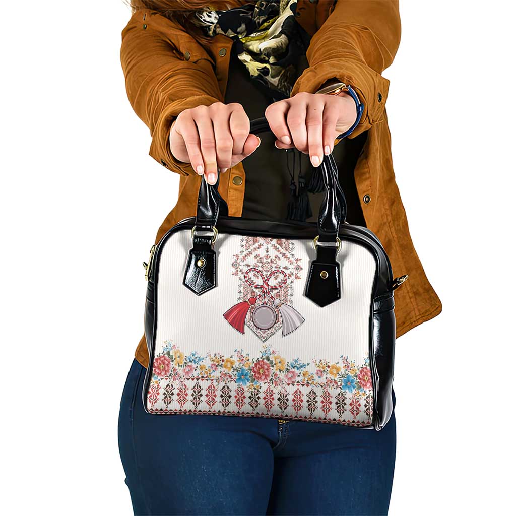 Romania Happy Martisor Day 1 March Shoulder Handbag Martenitsa and Peony Romanian Traditional Pattern