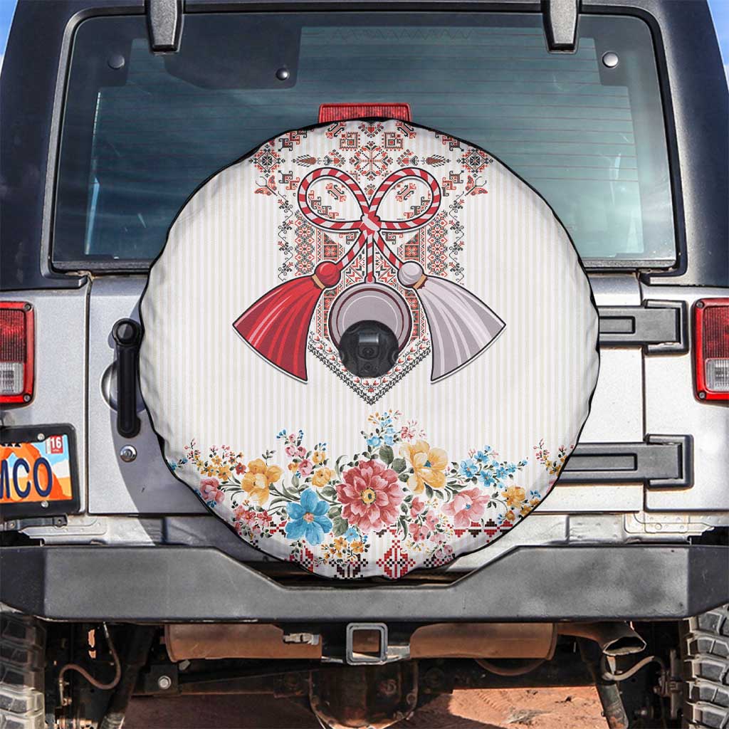 Romania Happy Martisor Day 1 March Spare Tire Cover Martenitsa and Peony Romanian Traditional Pattern