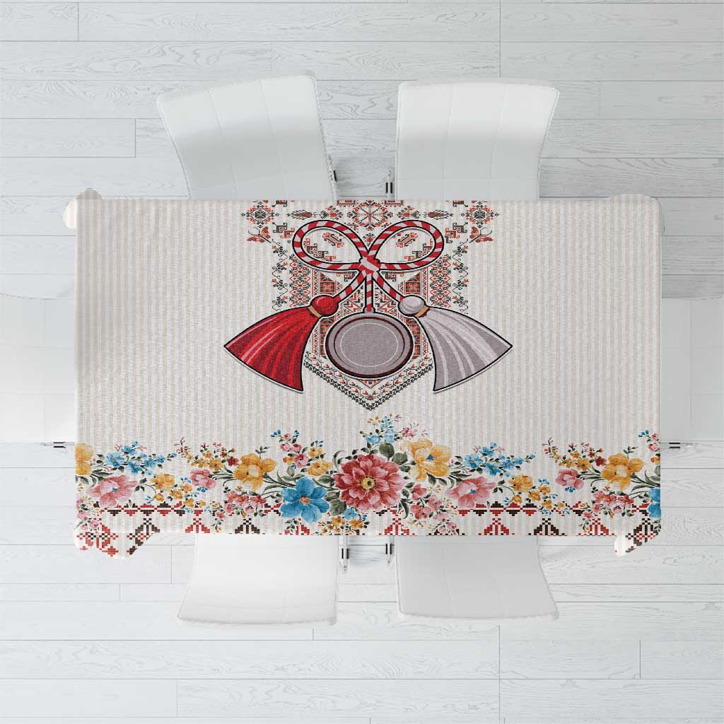 Romania Happy Martisor Day 1 March Tablecloth Martenitsa and Peony Romanian Traditional Pattern