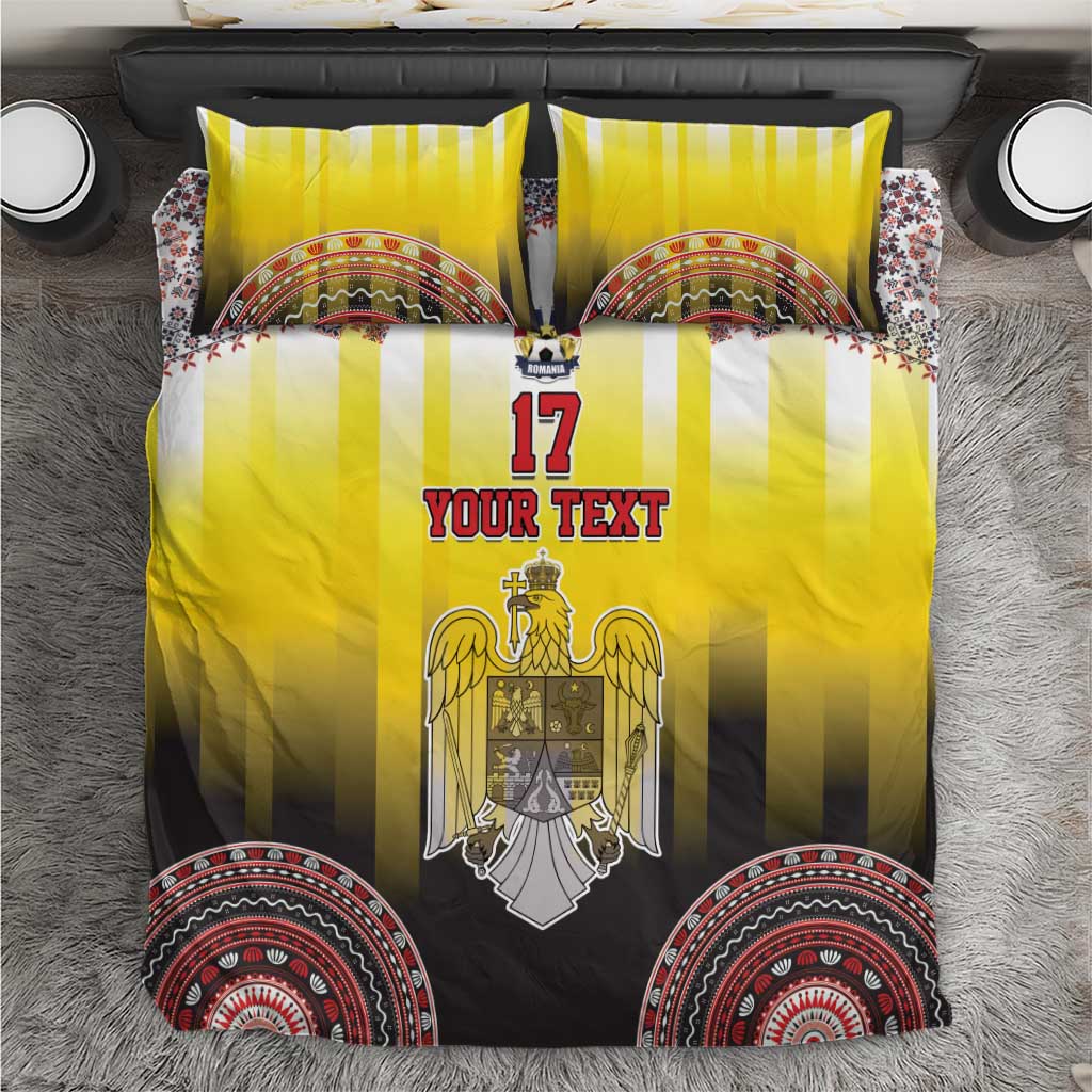 Custom Romania Football Go Champions Bedding Set Romanian Traditional Patern