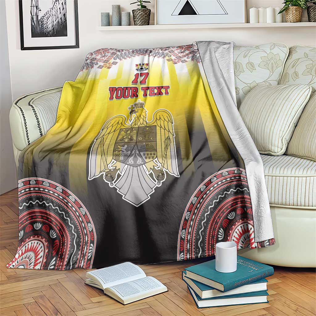 Custom Romania football blanket in yellow and dark gray with crest and fan text