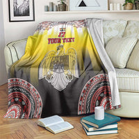 Custom Romania football blanket in yellow and dark gray with crest and fan text
