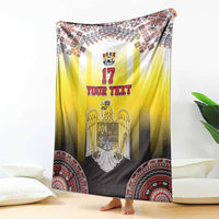 Custom Romania football blanket with yellow and black stripes, crest, and red border