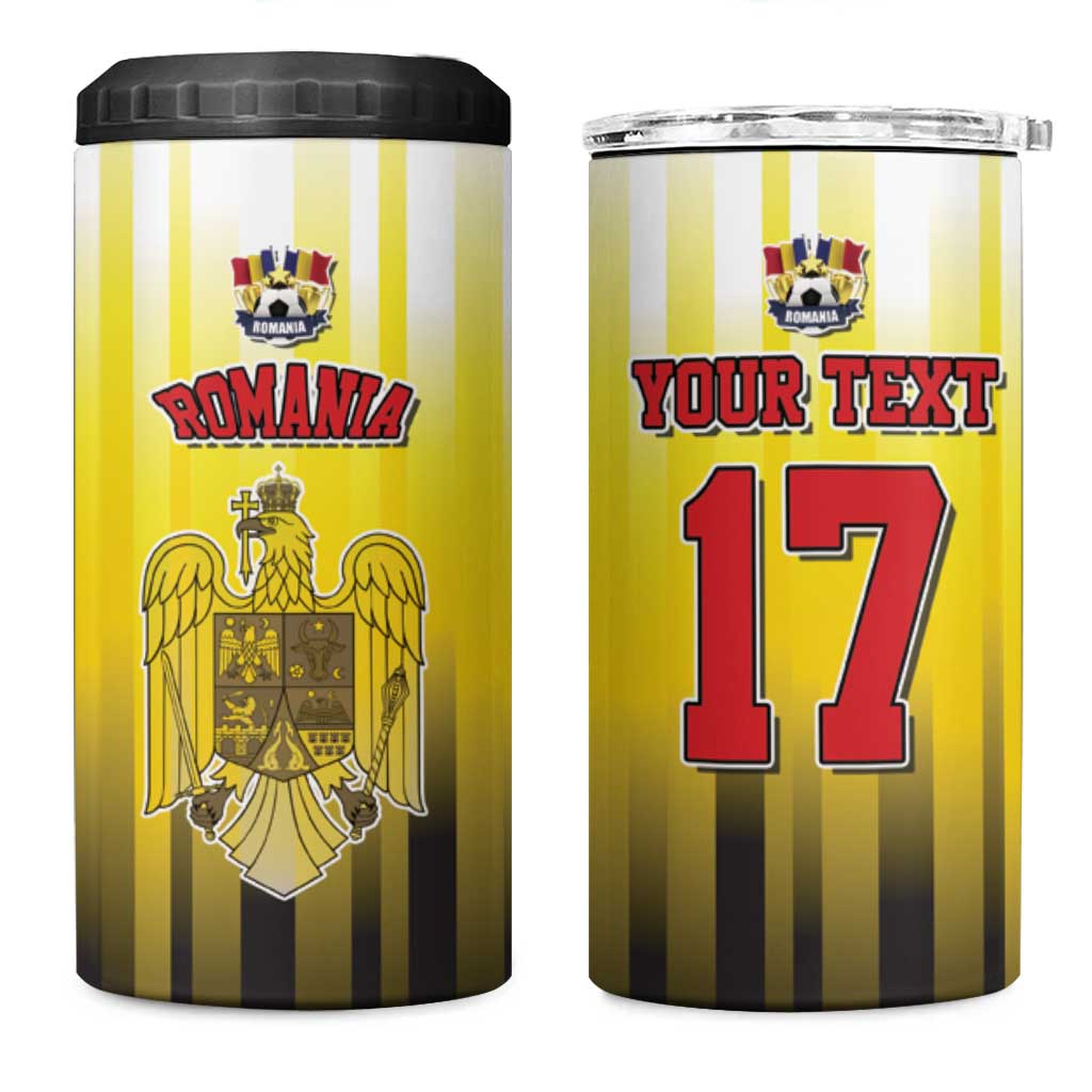 Custom Romania Football Go Champions 4 in 1 Can Cooler Tumbler Sporty Style with Romanian Traditional Patern