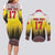 Custom Romania Football Go Champions Couples Matching Long Sleeve Bodycon Dress and Long Sleeve Button Shirt Romanian Traditional Patern