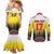 Custom Romania Football Go Champions Couples Matching Mermaid Dress and Long Sleeve Button Shirt Romanian Traditional Patern