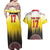 Custom Romania Football Go Champions Couples Matching Off Shoulder Maxi Dress and Hawaiian Shirt Romanian Traditional Patern