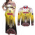 Custom Romania Football Go Champions Couples Matching Off Shoulder Maxi Dress and Long Sleeve Button Shirt Romanian Traditional Patern