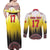 Custom Romania Football Go Champions Couples Matching Off Shoulder Maxi Dress and Long Sleeve Button Shirt Romanian Traditional Patern