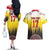 Custom Romania Football Go Champions Couples Matching Off The Shoulder Long Sleeve Dress and Hawaiian Shirt Romanian Traditional Patern