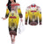 Custom Romania Football Go Champions Couples Matching Off The Shoulder Long Sleeve Dress and Long Sleeve Button Shirt Romanian Traditional Patern