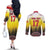 Custom Romania Football Go Champions Couples Matching Off The Shoulder Long Sleeve Dress and Long Sleeve Button Shirt Romanian Traditional Patern