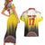 Custom Romania Football Go Champions Couples Matching Short Sleeve Bodycon Dress and Hawaiian Shirt Romanian Traditional Patern