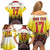 Custom Romania Football Go Champions Family Matching Off Shoulder Short Dress and Hawaiian Shirt Romanian Traditional Patern