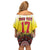 Custom Romania Football Go Champions Family Matching Off Shoulder Short Dress and Hawaiian Shirt Romanian Traditional Patern