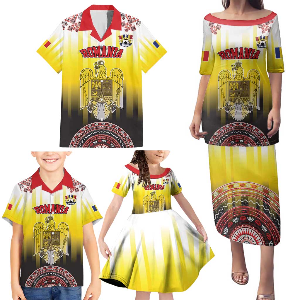 Custom Romania Football Go Champions Family Matching Puletasi and Hawaiian Shirt Romanian Traditional Patern