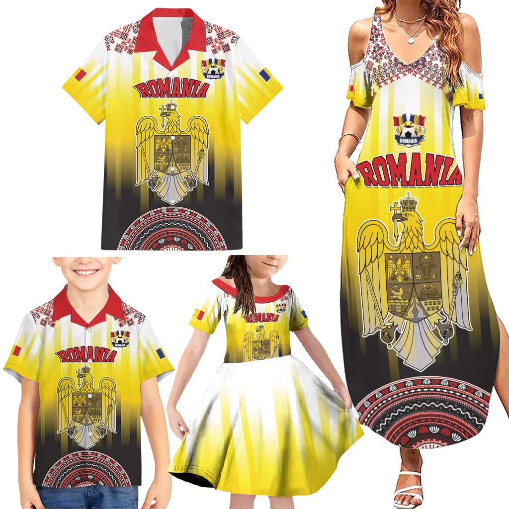 Custom Romania Football Go Champions Family Matching Summer Maxi Dress and Hawaiian Shirt Romanian Traditional Patern