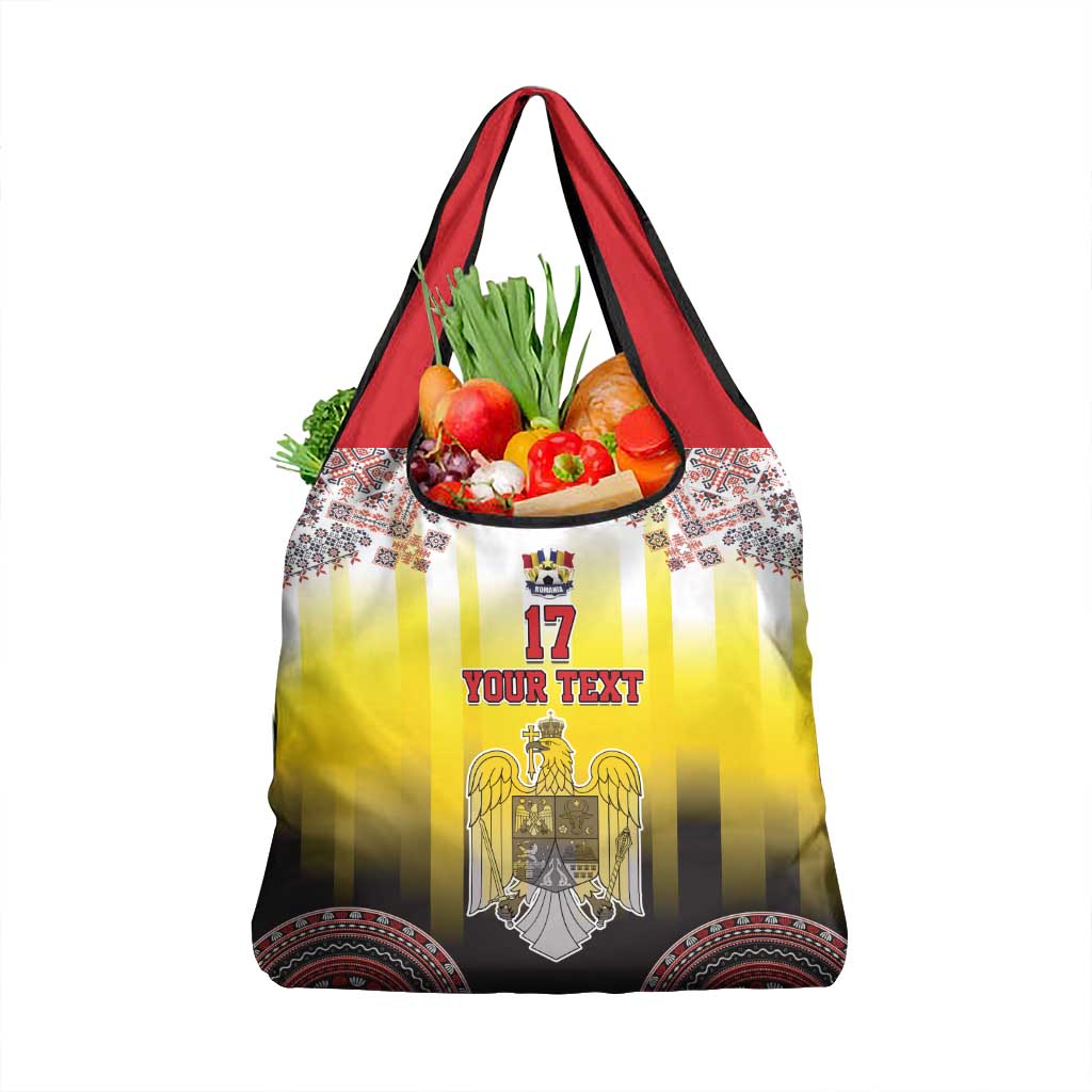 Custom Romania Football Go Champions Grocery Bag Romanian Traditional Patern