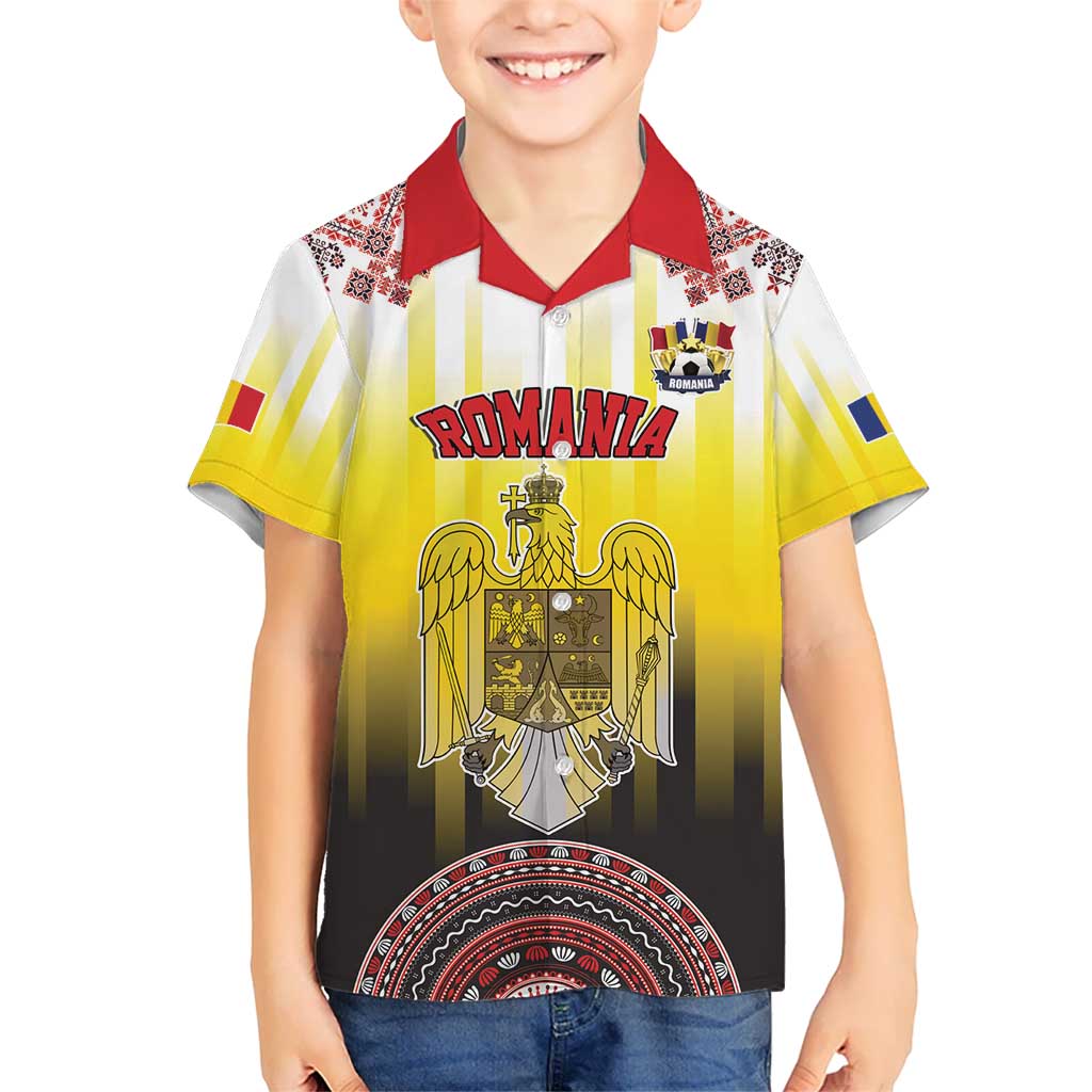 Custom Romania Football Go Champions Kid Hawaiian Shirt Romanian Traditional Patern