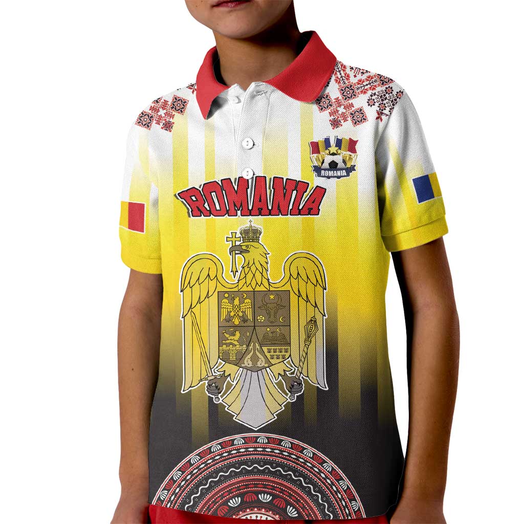 Custom Romania Football Go Champions Kid Polo Shirt Romanian Traditional Patern