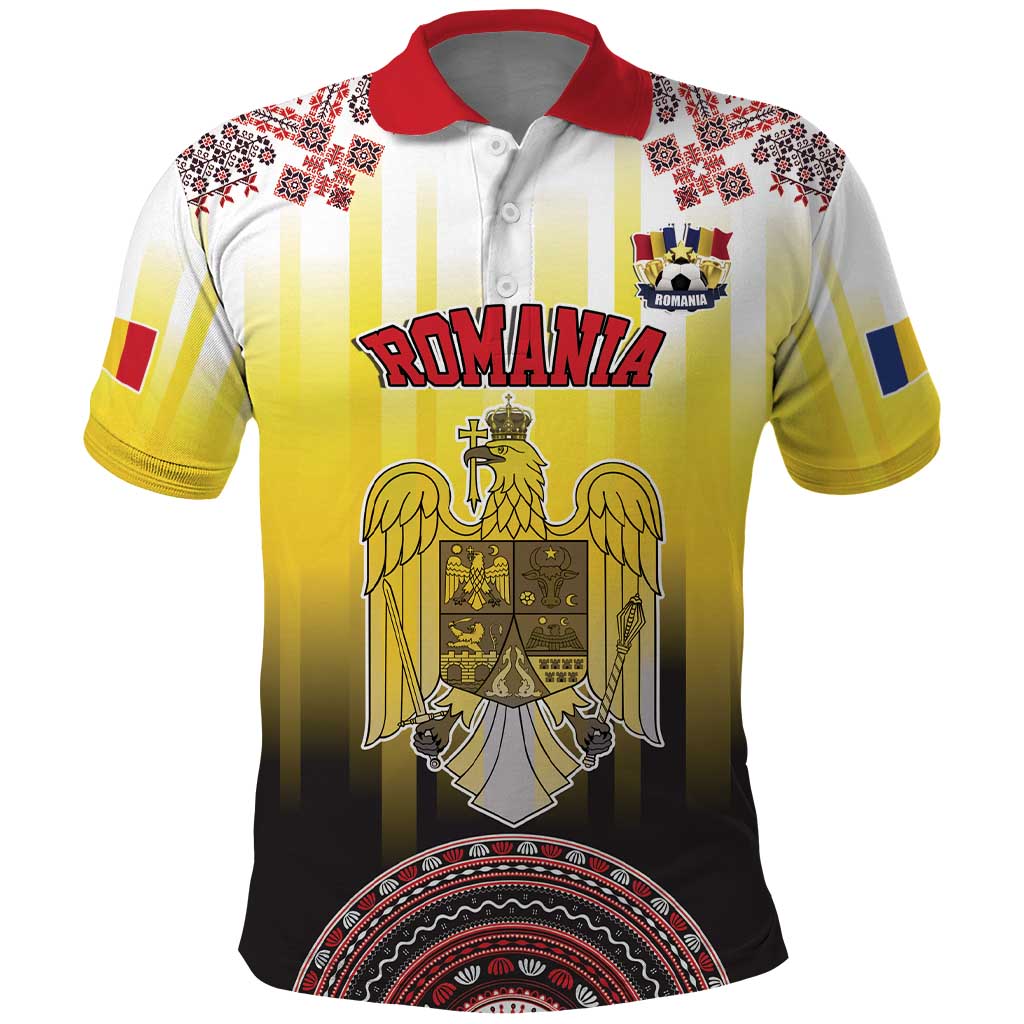 Custom Romania Football Go Champions Polo Shirt Romanian Traditional Patern