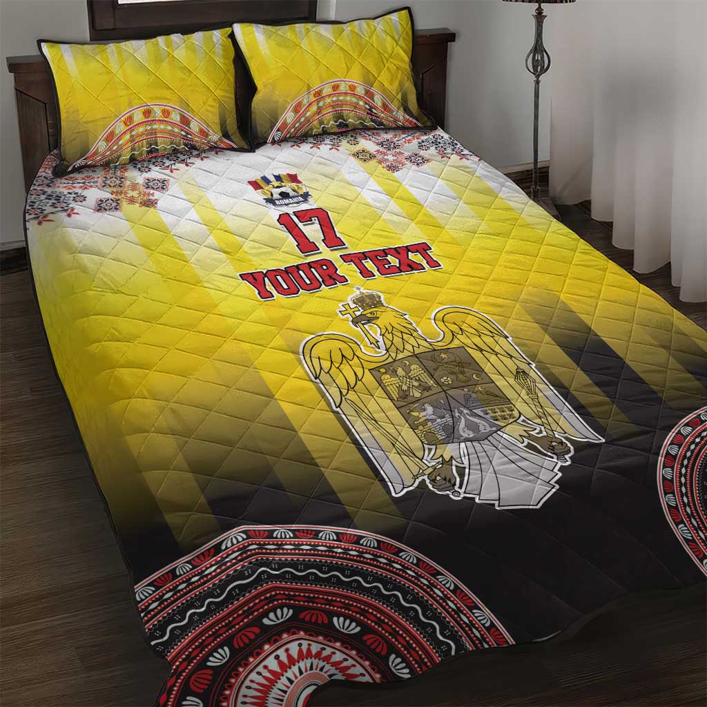 Custom Romania Football Go Champions Quilt Bed Set Romanian Traditional Patern