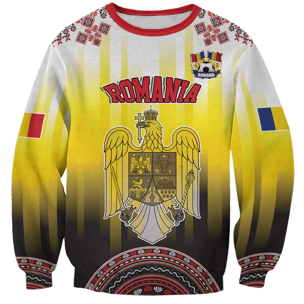 Custom Romania Football Go Champions Sweatshirt Romanian Traditional Patern