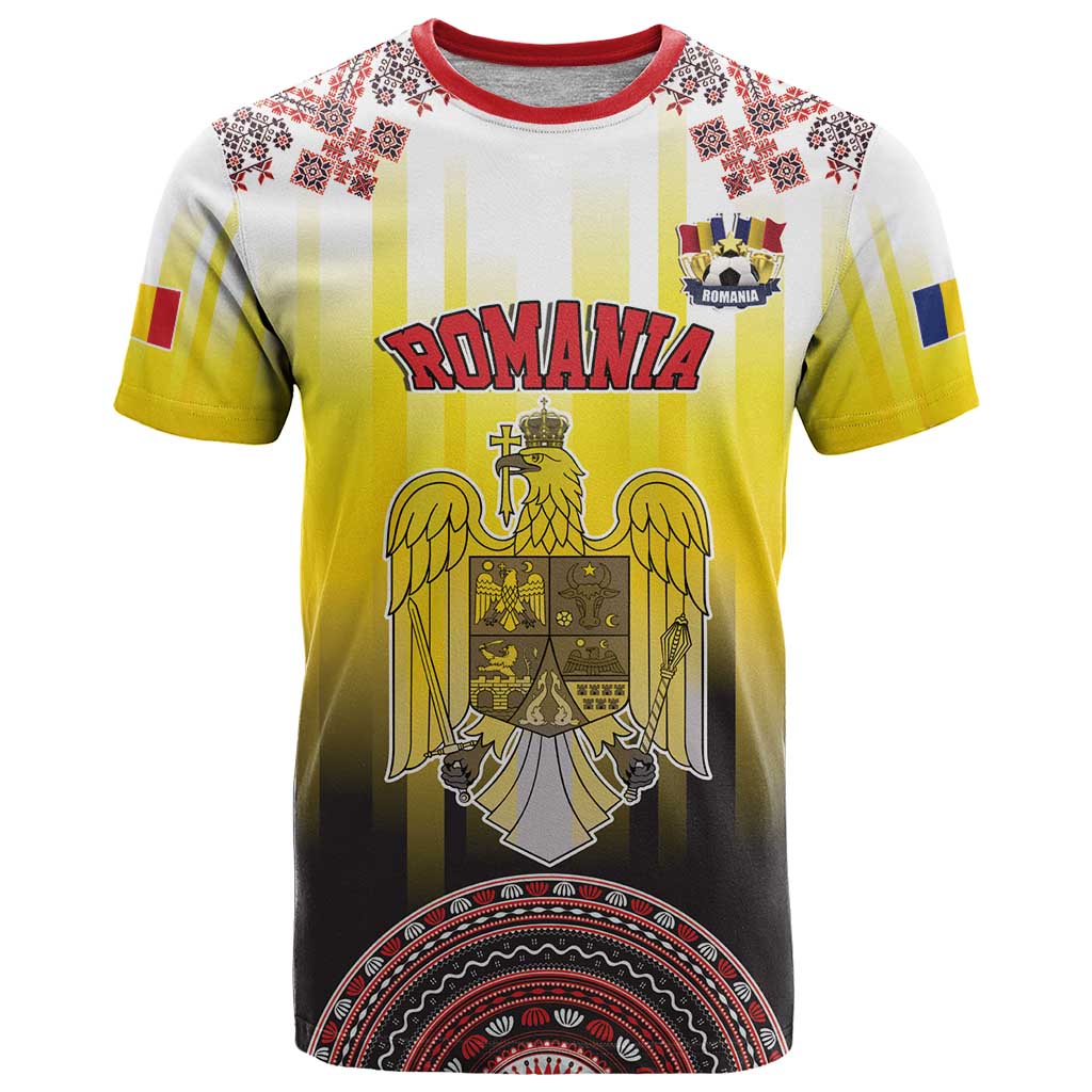 Custom Romania Football Go Champions T Shirt Romanian Traditional Patern