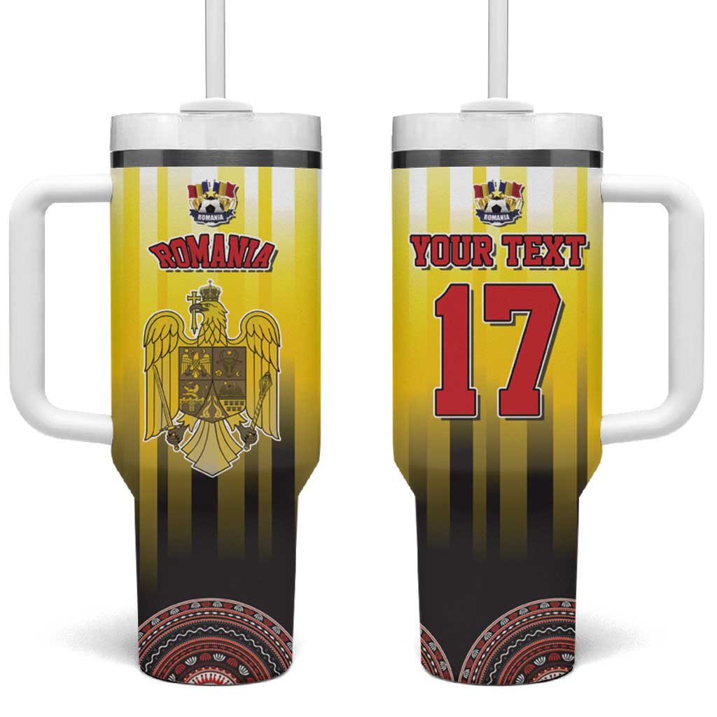 Custom Romania Football Go Champions Tumbler With Handle Sporty Style with Romanian Traditional Patern