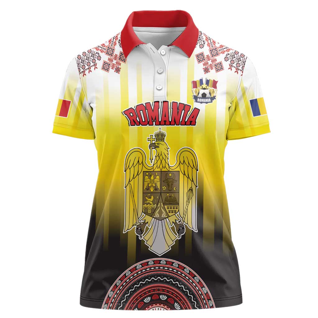 Custom Romania Football Go Champions Women Polo Shirt Romanian Traditional Patern