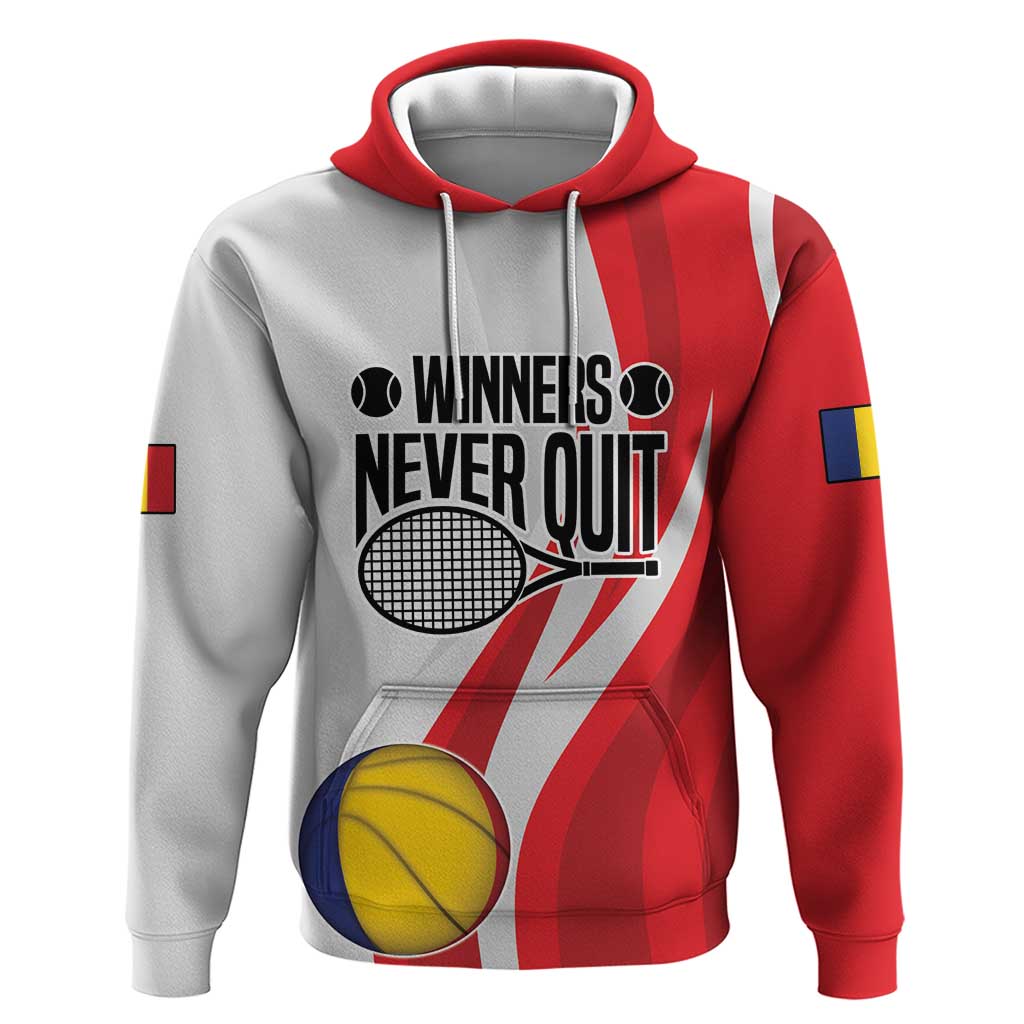 Custom Romania Tennis Winners Never Quit Hoodie Sporty Style