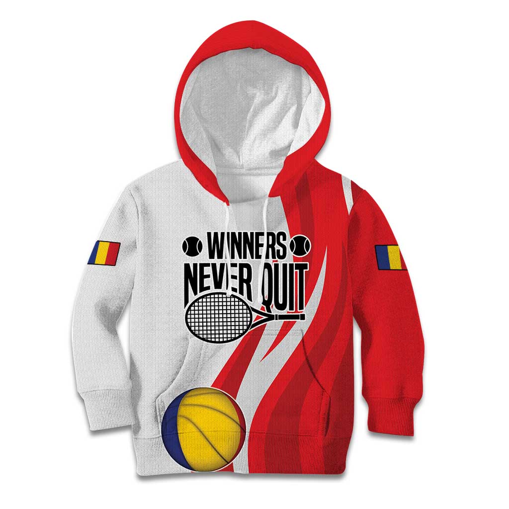 Custom Romania Tennis Winners Never Quit Kid Hoodie Sporty Style