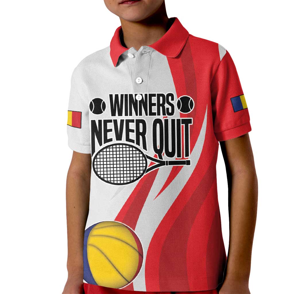 Custom Romania Tennis Winners Never Quit Kid Polo Shirt Sporty Style