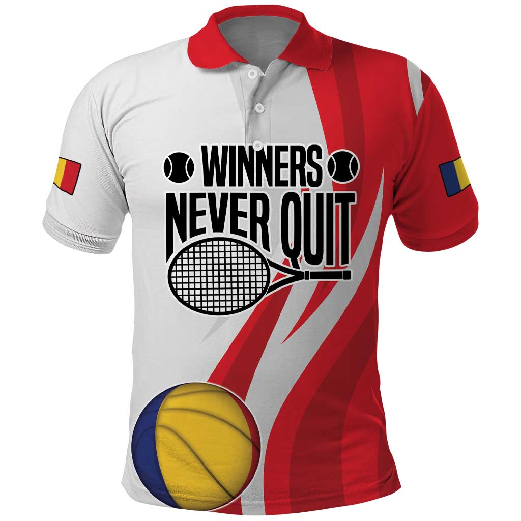 Custom Romania Tennis Winners Never Quit Polo Shirt Sporty Style