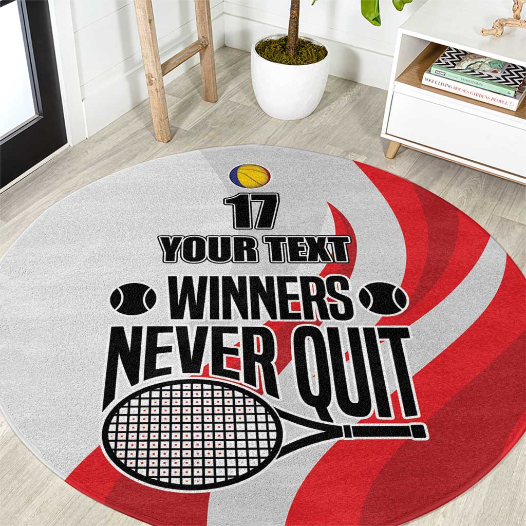 Custom Romania Tennis Winners Never Quit Round Carpet Sporty Style