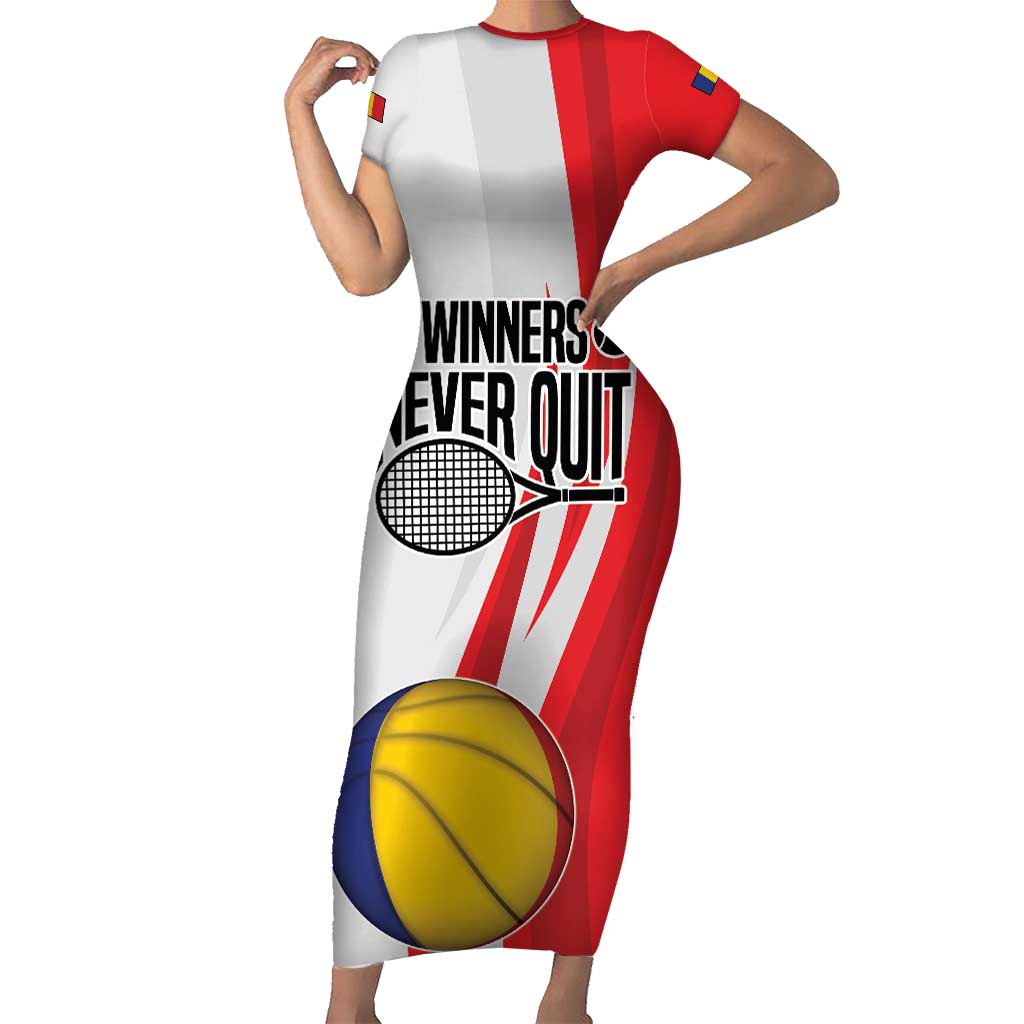 Custom Romania Tennis Winners Never Quit Short Sleeve Bodycon Dress Sporty Style