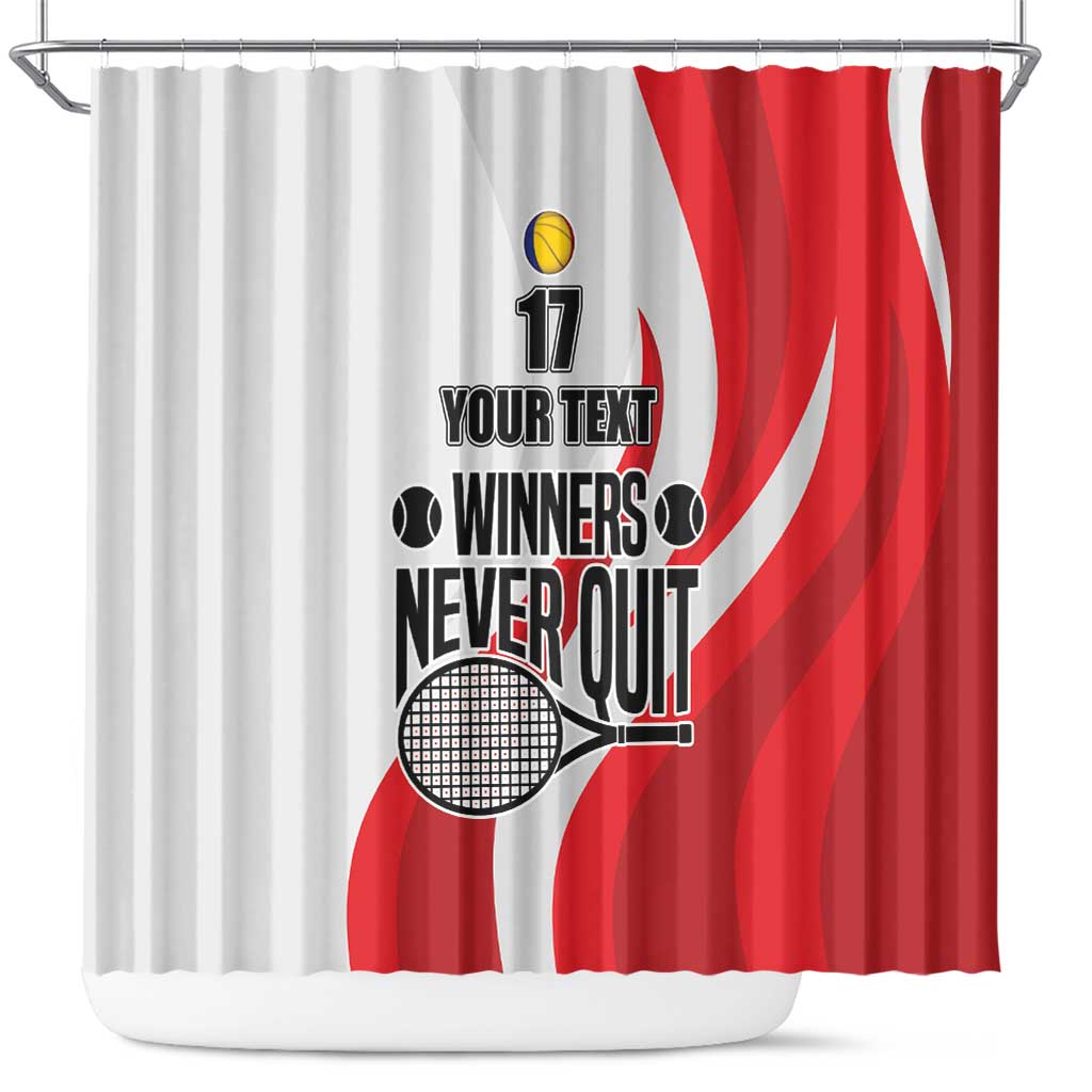 Custom Romania Tennis Winners Never Quit Shower Curtain Sporty Style