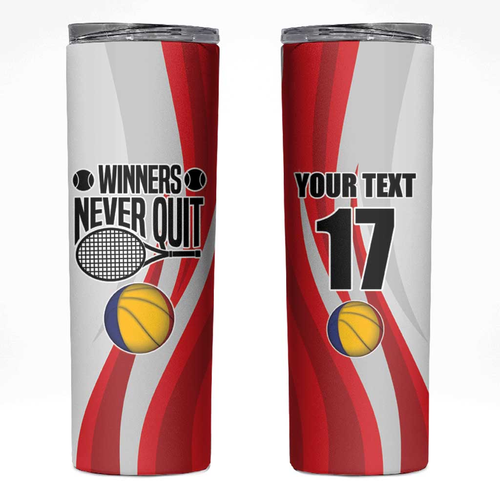 Custom Romania Tennis Winners Never Quit Skinny Tumbler Sporty Style